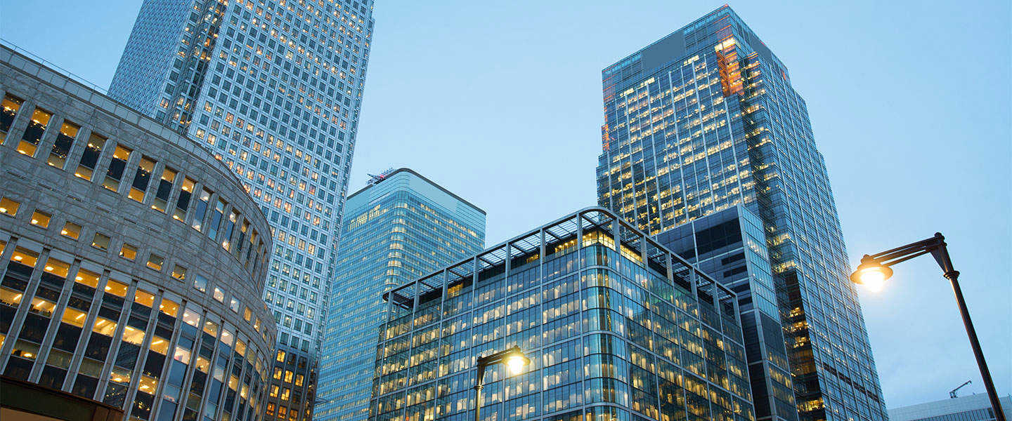 Banner featuring a cityscape with prominent buildings.